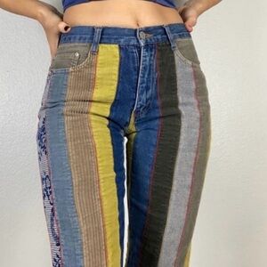 Vintage Y2K Denim and Corduroy Striped Jeans.